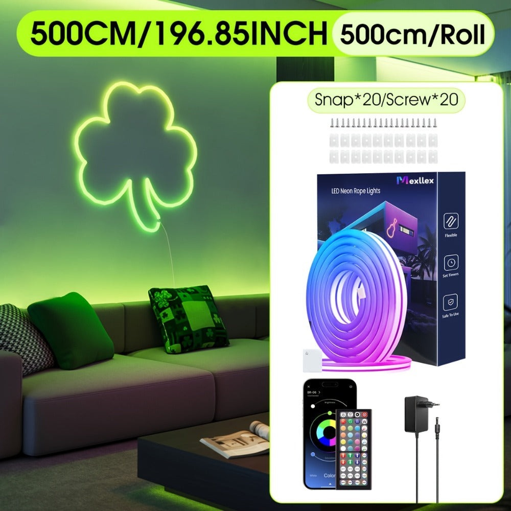 30m/20m/15m/10m/5m Luces LED Neon Flexibles Inteligentes con Control por App/Mando, Alta Calidad, Regulables, Lámpara RGB para Exteriores, Sincronización Musical o DIY, Función Temporizador para Habitaciones, Regalos