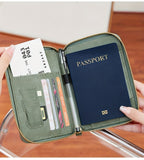 Portapassaporte RFID con cremallera y correa de muñeca, bolsa de almacenamiento multifuncional portátil para viajes, pasaporte y documentos, tarjetero