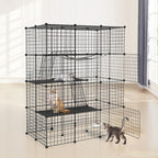 Cerradura Metálica Negra para Exteriores para Conejos, con Puerta y Adecuada para Animales Pequeños como Cobayas y Cachorros, Medidas 146X110X74 Cm (4 Columnas y 3 Capas)