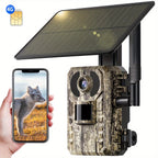 Cámara de Senderismo 4G LTE con Tarjeta SIM - Carga Solar / Alarma Extrema de 0.2s + Visión Nocturna Sin Luz, Acceso Remoto y Reproducción por Teléfono, Monitoreo 24/7, No Requiere Wi-Fi