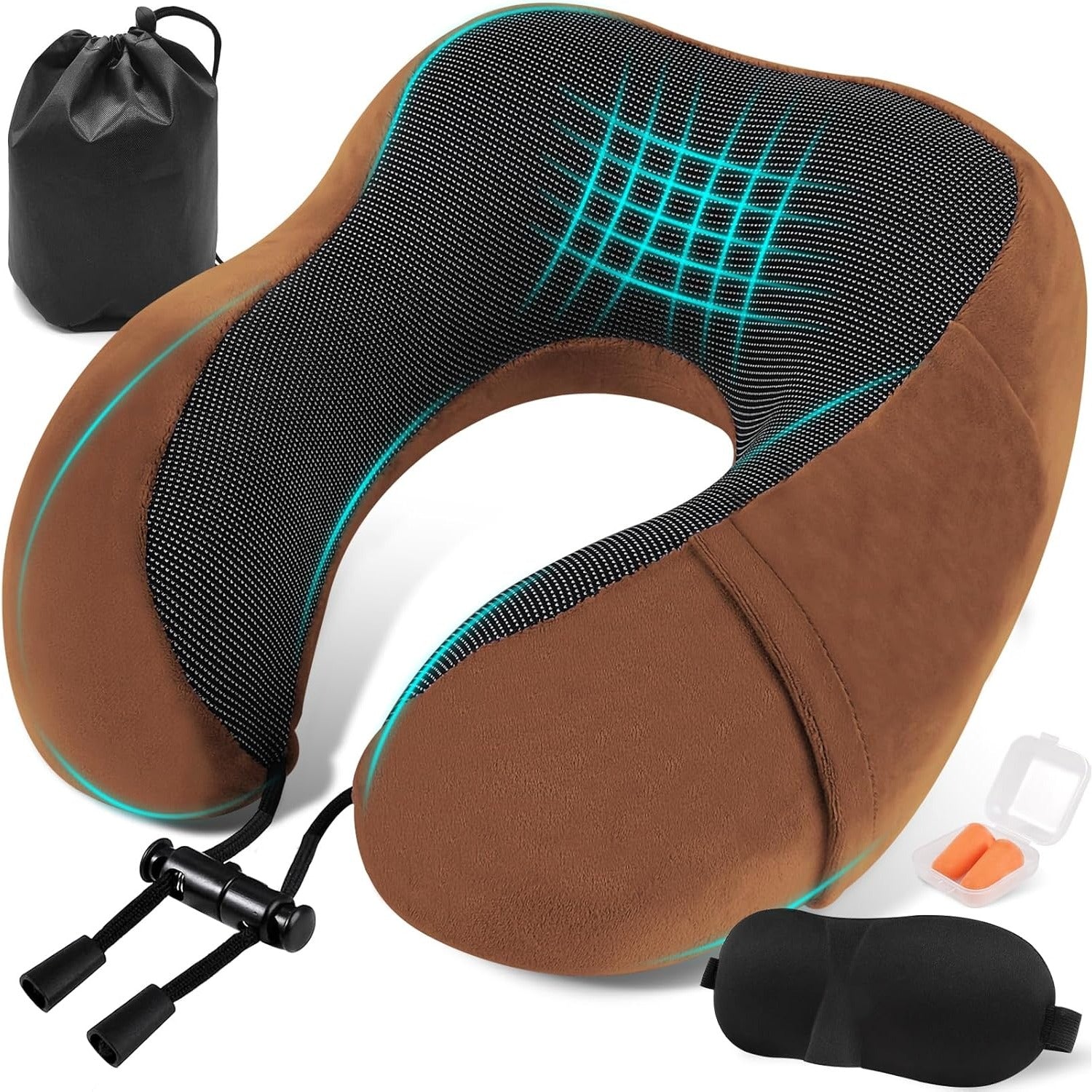 Una Almohada Cervical Ergonómica en Forma de U con Bolsa de Almacenamiento, Espuma de Memoria con Tecnología de Rebote Lento, Funda Lavable a Máquina, Ligera y Portátil para Avión, Oficina y Hogar, Apoya Cuello y Cabeza, Ideal para Siestas, Lectura y Ver