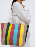 TOTE BAG Grande Rayas Multicolor – BOLSO DE PLAYA de Lona con Asas de Cuerda, Capacidad Extra, 6 Colores Disponibles