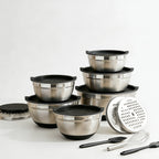 26 tazones para ensalada con tapas, 6 tazones mezcladores de acero inoxidable, 3 accesorios de cuchillo mezclador, 17 herramientas de cocina prácticas, antideslizantes, gadgets de cocina resistentes al óxido para ensaladas y más