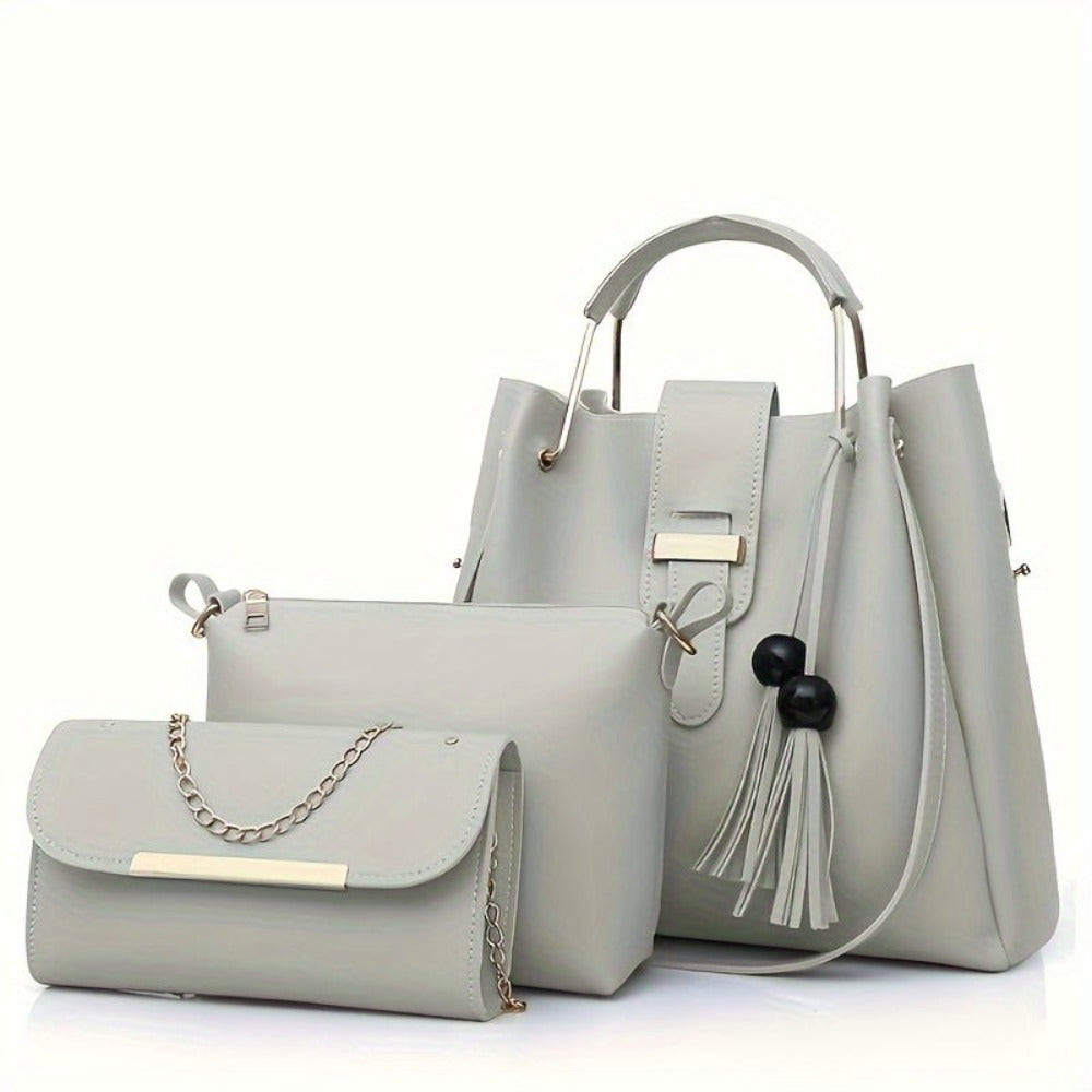 Conjunto de 3 bolsos de moda y versátiles para mujer con borlas de perlas, bolso tote de gran capacidad, bolso de mano exquisito y ligero, que satisface las necesidades del desplazamiento diario y los viajes, ideal para regalos de cumpleaños