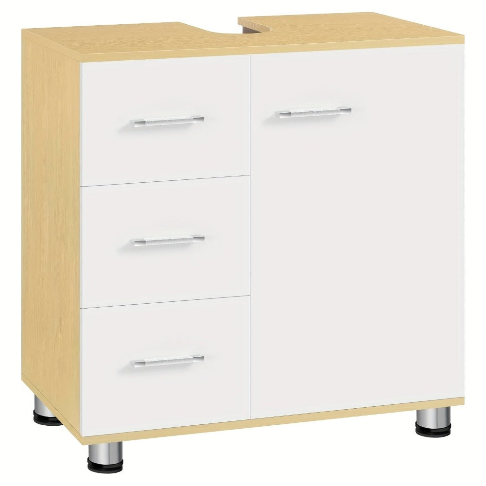 1pc Armario de Medicina, Tocador con 3 Cajones, Gabinete con 2 Compartimentos, Armario para Baño con Estante Ajustable, 60 x 60 x 30 cm, Blanco + Gris/Blanco/Blanco + Roble