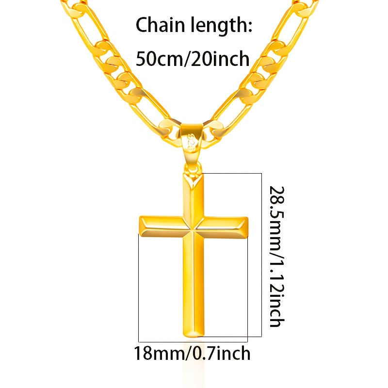 Collar con colgante para hombre de plata 925, cadena Figaro minimalista chapada en oro de 18K con colgante de cruz 3D, regalo perfecto para él, regalo para el Día del Padre, en caja de regalo