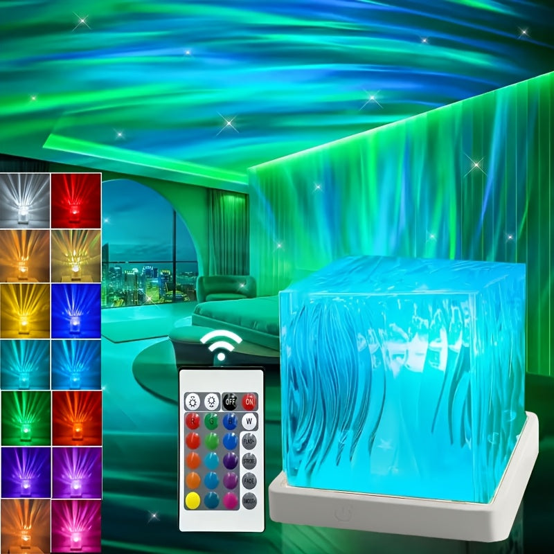 Proyector de luz ambiental | Proyector de aurora boreal LED de 16 colores, luz de noche inalámbrica multicolor, lámpara proyector, con batería