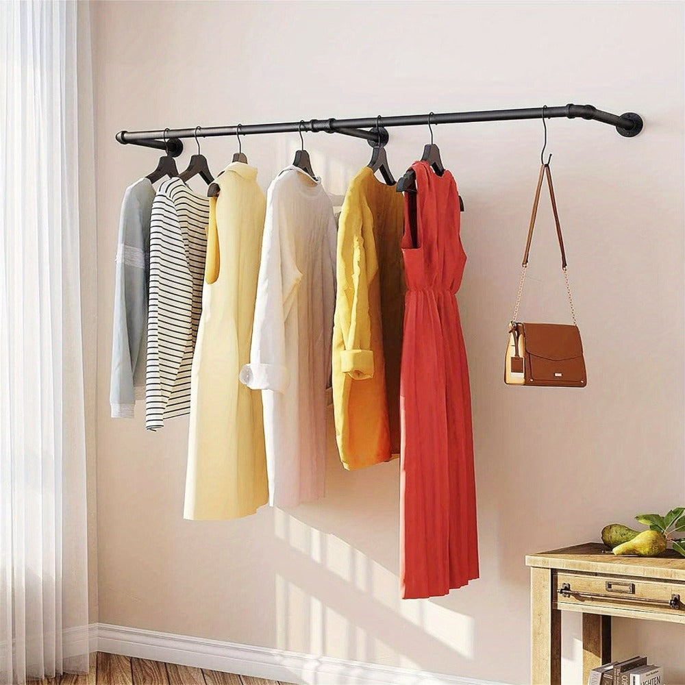Perchero de tubo industrial de 200 cm para montar en la pared, toallero, barra para prendas de estilo vintage, riel de pared de alta resistencia para colgar y exhibir ropa, para dormitorio y lavadero