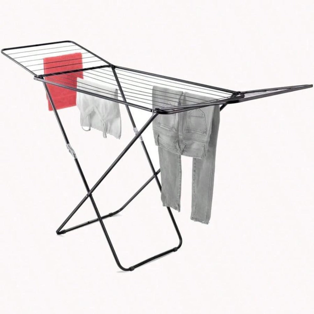 Tendedero de patio con balcón negro, gran tendedero en forma de ala, plegable, para interior y exterior, para el hogar, de pie 145x95x55CM