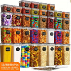 Juego de Contenedores de Alimentos para Almacenamiento en la Cocina de 12/48/84 piezas - Contenedores de Alimentos de Plástico Reutilizables (6/24/42 Tapas y 6/24/42 Contenedores) - Organización y Almacenamiento de Despensa de Cocina - Adecuado para Cerea