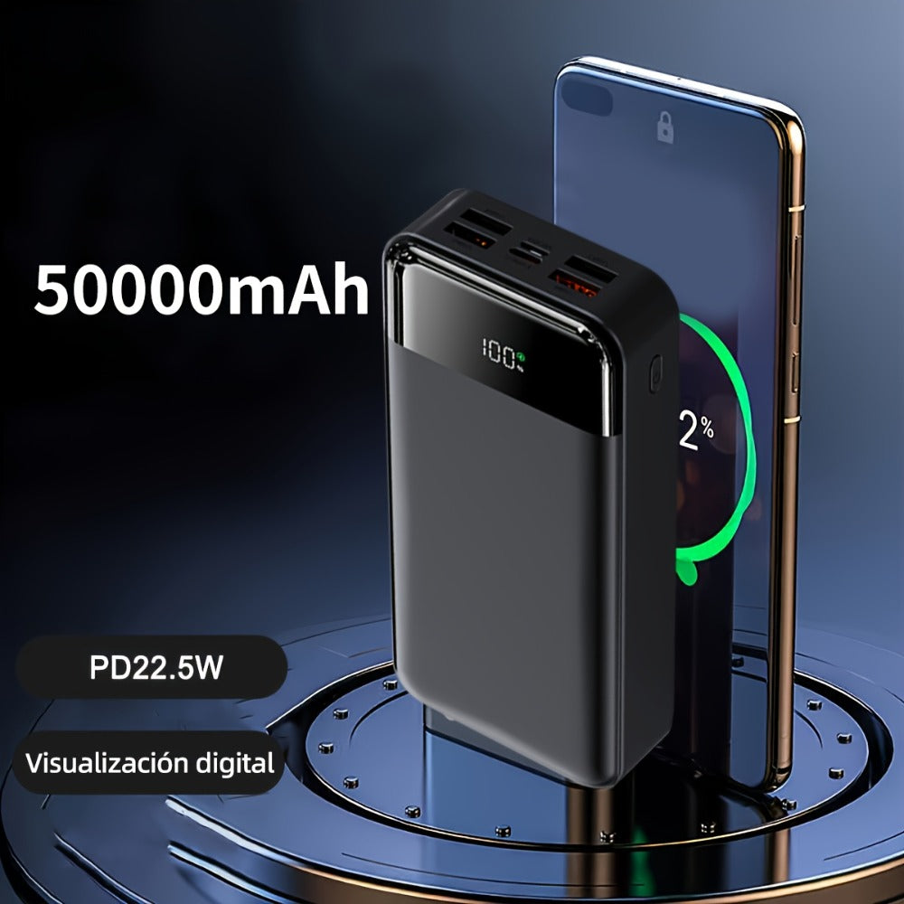 Power Bank de Alta Capacidad 50000mAh con Carga Súper Rápida, Interfases USB/Type-C/Micro, Equipado con Lámpara LED y Pantalla de Nivel de Batería. Adecuado para Cargar Rápido iPhone y Dispositivos Android. Fuente de Energía de Emergencia
