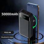 Power Bank de Alta Capacidad 50000mAh con Carga Súper Rápida, Interfases USB/Type-C/Micro, Equipado con Lámpara LED y Pantalla de Nivel de Batería. Adecuado para Cargar Rápido iPhone y Dispositivos Android. Fuente de Energía de Emergencia