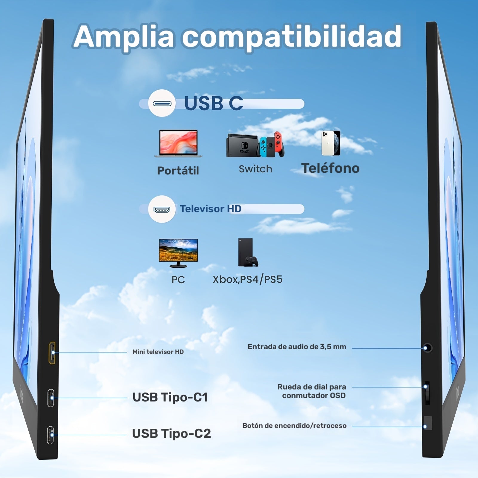 Monitor Full HD para ordenador y gaming portátil | Trabajo, juegos y segunda pantalla