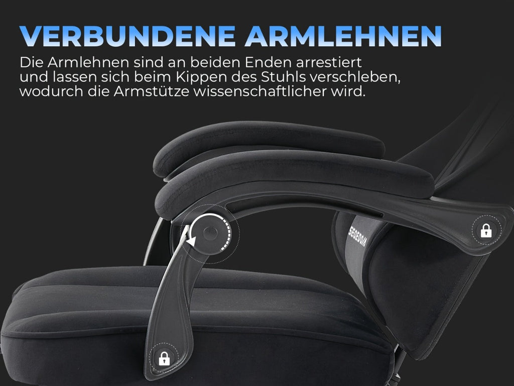Silla de gaming SUKIDA de tela, silla de gaming ergonómica con reposapiés, silla de carreras para ordenador ajustable con soporte lumbar, silla ergonómica para PC negra