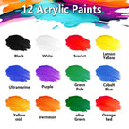 Set de Pintura Acrílica de 12 Colores | Botella con Boquilla de 500ml/16.91oz, Pintura Acrílica para Madera, Ropa, Cerámica, Tela | Pintura Profesional Hecha a Mano, Suministros para Pintura de Madera y Lienzo para Artistas, Adecuado para Aficionados a la