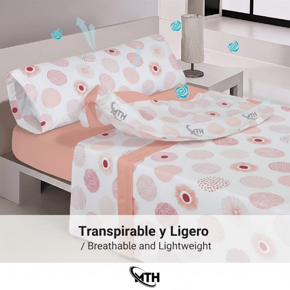 Juego de sábanas de verano de 3 piezas, diseños estampados de microfibra suave al tacto para todo tipo de camas con funda de almohada a juego para uso diario en el hogar, hoteles, invitados y residencias (Sábana ajustable, Sábana encimera / Sábana lisa y