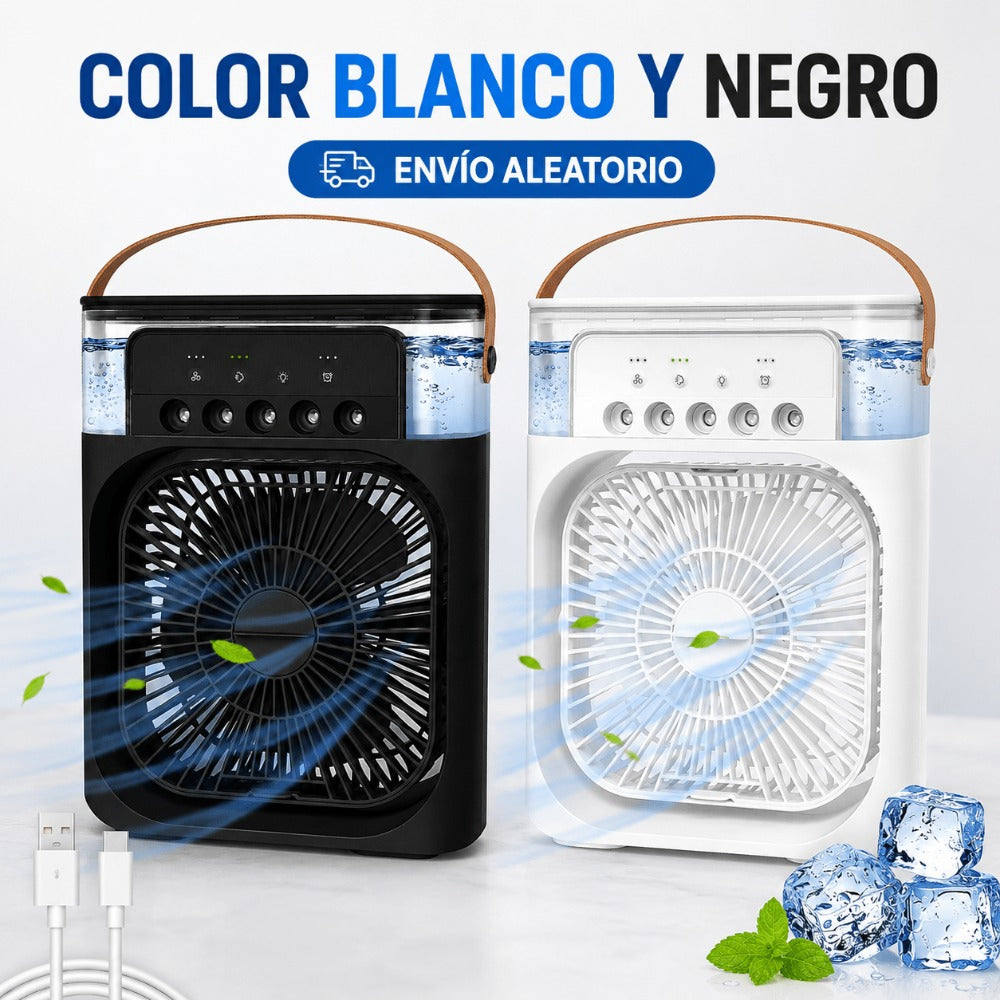 Ventilador humidificador, Mini aire acondicionado portátil 3 en 1, enfriador evaporativo con depósito de 300/500 ml, ventilador personal con temporizador 1/2/3 h, ideal para escritorio y verano, COLOR BLANCO Y NEGRO, ENVÍO ALEATORIO