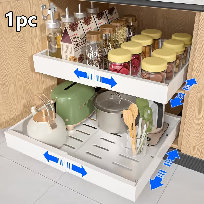 Gabinetes de Cocina Deslizantes con Cajones Extraíbles, 1 Paquete de Estantes Deslizantes de Almacenamiento, Estantes Reforzados de Acero al Carbono para Despensa de Alimentos, Cestas Deslizantes para Fregadero Sin Perforación, Estantes de Gabinete de Fác