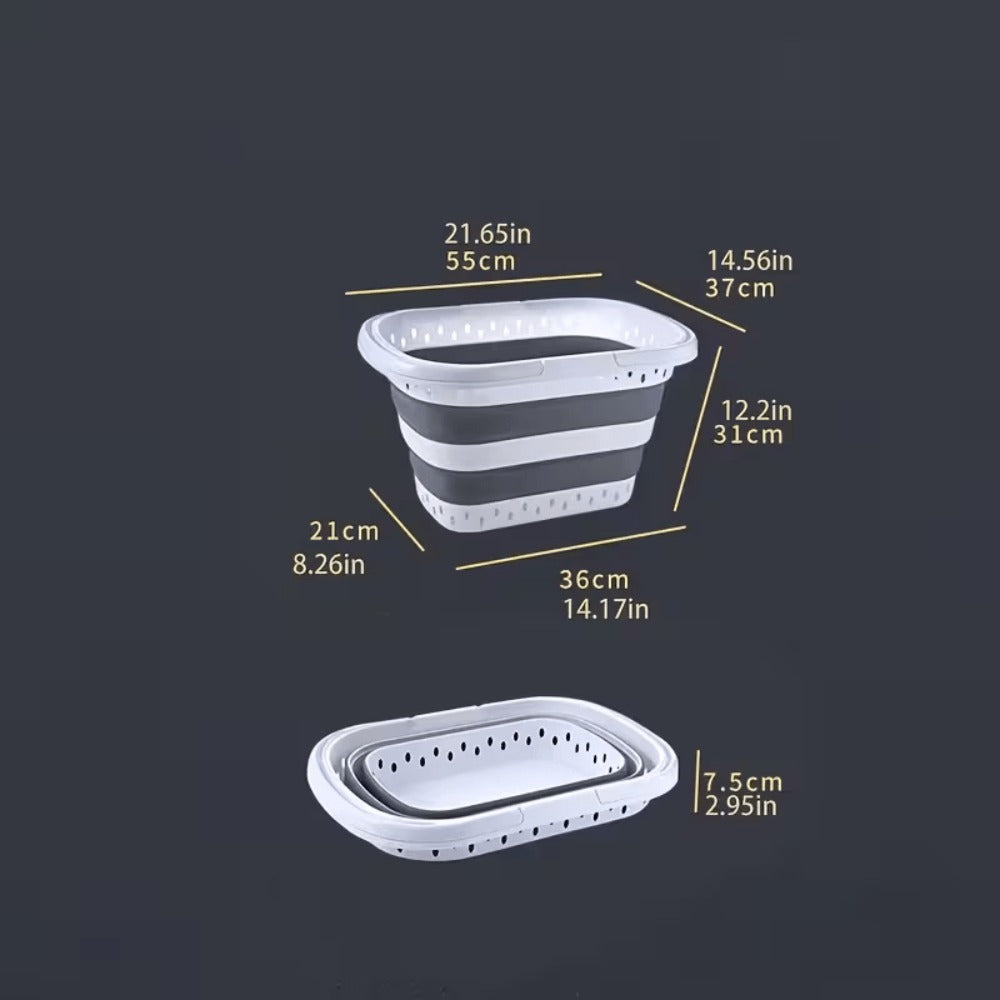 Cesto de lavandería retráctil y plegable con asas - 45 litros - Blanco Gris