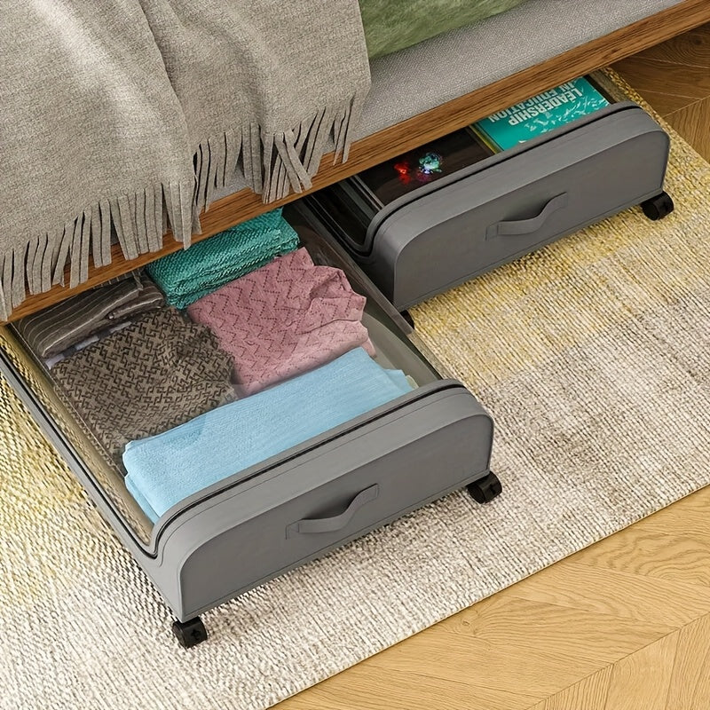 Caja de Almacenamiento Debajo de la Cama con Ruedas - Contenedor Organizador a Prueba de Polvo de Gran Capacidad, Adecuado para Edredones, Ropa, Juguetes y Diversos Artículos, con Ruedas para un Fácil Acceso, Asa Plegable para un Fácil Transporte, Solució