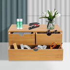 Organizador de escritorio de bambú, caja de organización de almacenamiento de mesa, almacenamiento de escritorio para clasificar y almacenar sellos, notas adhesivas, tijeras, facturas, bolígrafos, lápices, etc. (2 cajones superiores, 1 cajón inferior)