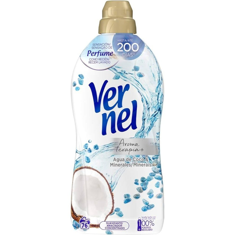 Paquete de 4 suavizantes de tela Vernel de aromaterapia para 4*60 lavados (Maldivas-Delicado, Lirio Irresistible, Té Blanco/Té) - Paquete de 4 suavizantes de tela Vernel de aromaterapia Cielo Azul para 4*55 lavados - Paquete de 4 suavizantes de tela Verne