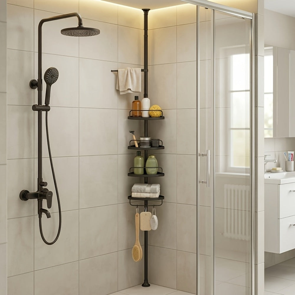 Estante de Esquina para Ducha, Estante de Baño de 4 Niveles, Organizador Ajustable de 85 a 305 cm, Estantes para Baño