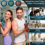 RE:SPORT® Juego de Mancuernas 3 Pares, 1Kg - 5Kg, 12Kg o 18Kg con Soporte y 3 Bandas Elásticas Fitness | Mancuernas Cortas Antideslizantes de Neopreno para Mujeres y Hombres | Juego de Mancuernas