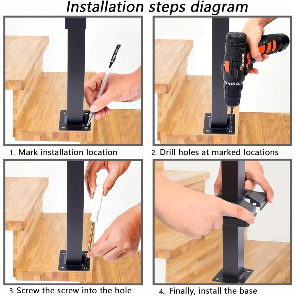 Pasamanos para escaleras interiores y exteriores, barandilla en U, barandilla de metal, pasamanos de escalera en forma de U, pasamanos de escalera para barandilla de balcón, negro.