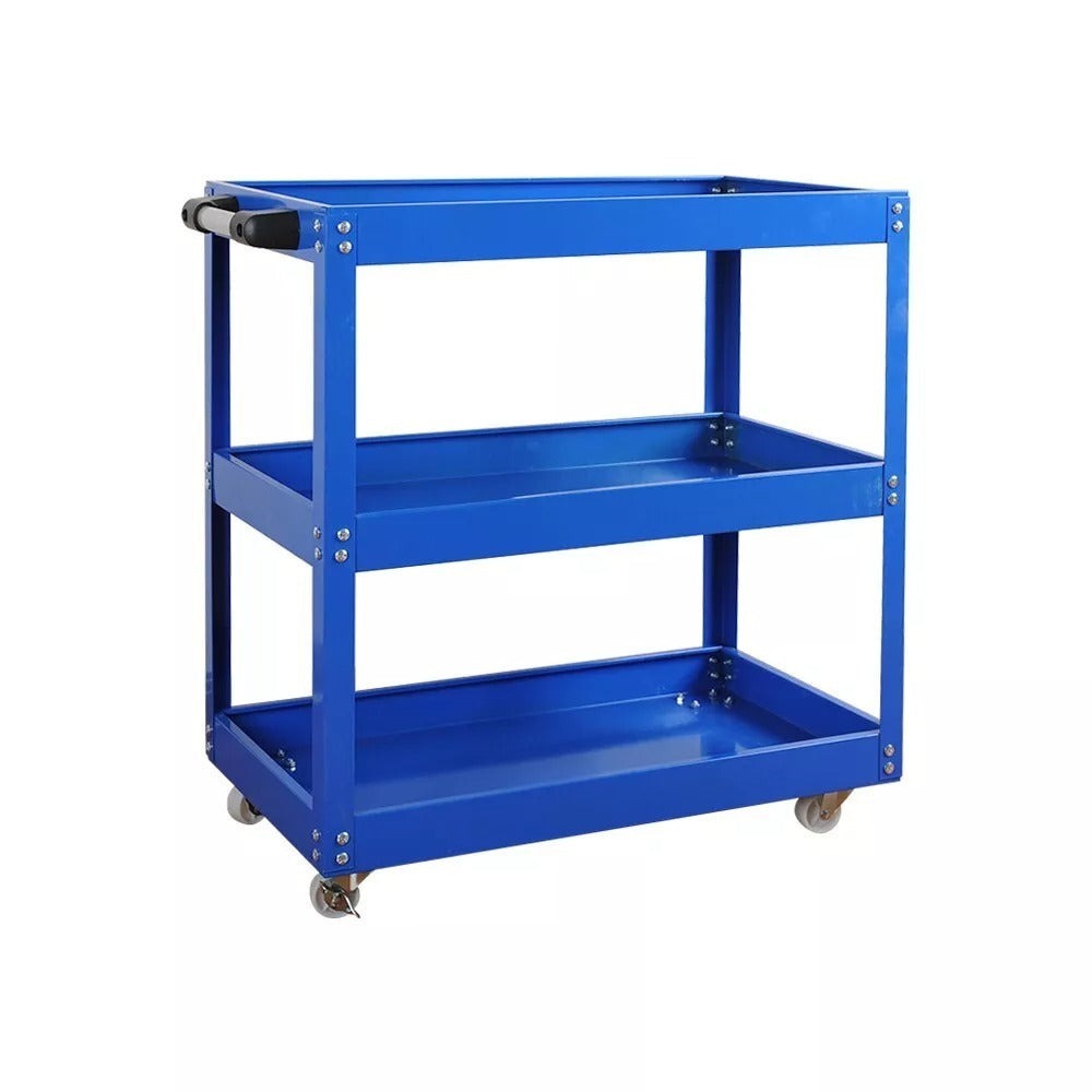 Almacenamiento de herramientas, carrito de garaje resistente, taller, estante de ruedas de 3 niveles, azul, estantes utilitarios
