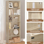 Estantería Ajustable de 6 Niveles | Estante de Almacenamiento Independiente Abierto, Estante de Partición, Adecuado para Oficina y Estudio, Roble Claro y Blanco, Dimensiones: 60x180x23.5 cm, Independiente, Requiere Montaje