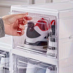 Cajas de zapatos apilables, contenedores de almacenamiento de plástico grueso de 6/9 niveles – Estante de zapatos plegable y abatible con diseño de tapa abatible, no requiere montaje, diseño vertical que ahorra espacio, apto para zapatillas/botas/tacones