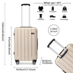 3 piezas de conjunto de maleta de cabina Beige ABS carcasa dura Carry On Trolley Case equipaje de mano ligero con 4 ruedas y cerradura de combinación