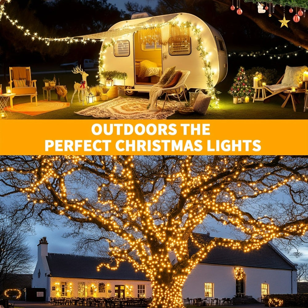 Guirnaldas de luces de hadas para exteriores de 60+3M, 600 LED, luces de hadas blancas cálidas con 8 modos, control remoto, temporizador y función de memoria, adecuadas para exteriores e interiores, bodas, fiestas