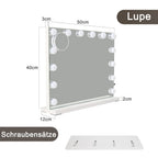 Espejo de maquillaje Hollywood con iluminación - Espejo de tocador con 14 luces LED, puerto USB, espejo cosmético de 50x40 cm - Espejo de tocador táctil regulable con 3 modos