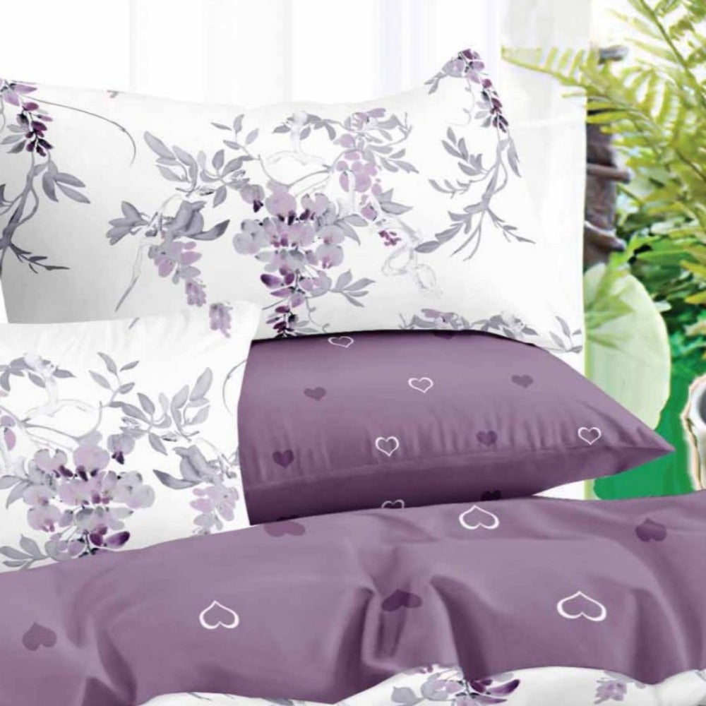 Juego de funda nórdica de dos colores con tema floral violeta, cómodo y suave, incluye una funda nórdica y dos fundas de almohada, conjunto de tres piezas