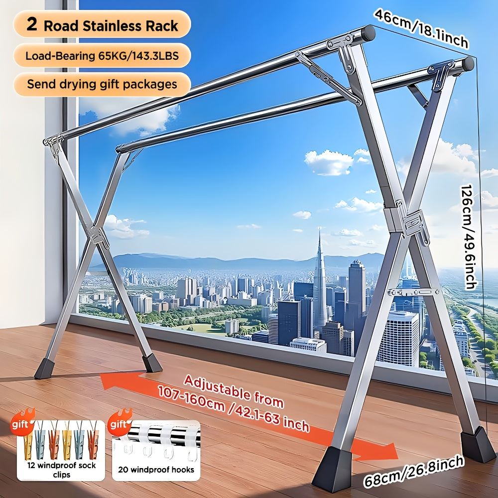 Tendedero de ropa | Longitud retráctil y plegable, tamaños de 160.02cm y 199.9cm, metal duradero, independiente, acero inoxidable resistente, JOYBOS, tendederos