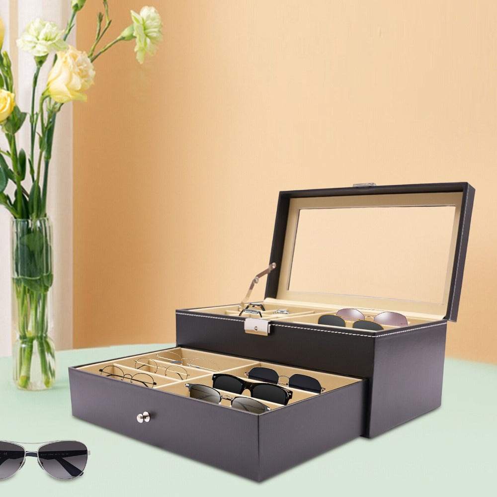 Caja de relojes para el Día de Navidad, organizador de estuche de PU, 6 ranuras, cajón para gafas de sol, almacenamiento y exhibición, joyero de PU de alta calidad con apariencia atractiva, estructura fácil, trabajo fino y construcción robusta