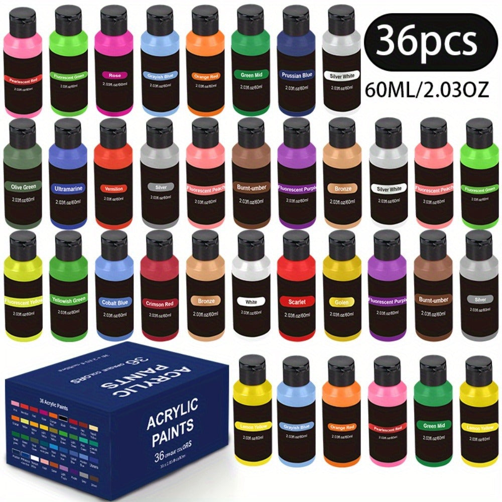 12/24/36 Colores de Pintura para Aerógrafo, 60ml/Botella, Kit de Pinturas para Aerografía, Combinación para DIY, Acuarela, Óleo, etc., Set Listo para Pulverizar a Base de Agua para Principiantes y Artistas