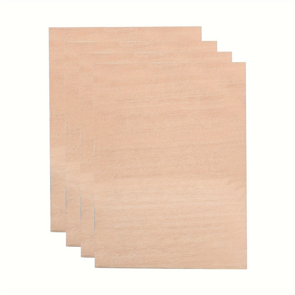 4 Paquetes de Láminas de Contrachapado de Madera Natural Cortadas con Láser - Compatibles Pre-Probadas para Corte CNC, Pintura y Manualidades DIY con Cara de Grano Natural, Tamaño A4 (29.97cm x 21.49cm) Tablero de Manualidades Cortado con Láser Adecuado p