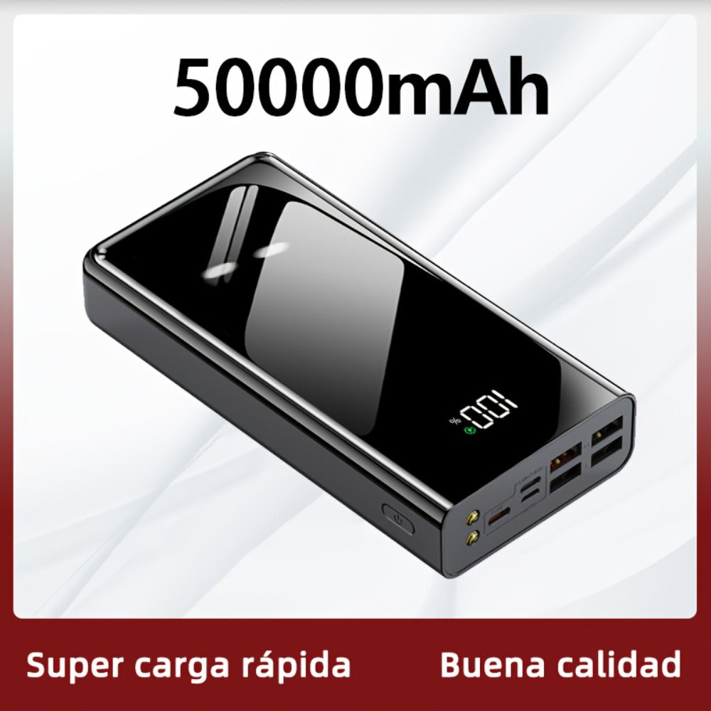 Batería Externa de Alta Capacidad de 50000Mah con Carga Rápida y Indicador LED de Energía, 4 Puertos USB, Puertos Tipo-C, Fuente de Alimentación Portátil de Emergencia para Uso en Exteriores, Batería de Respaldo, Compatible con Carga de Dispositivos iPhon