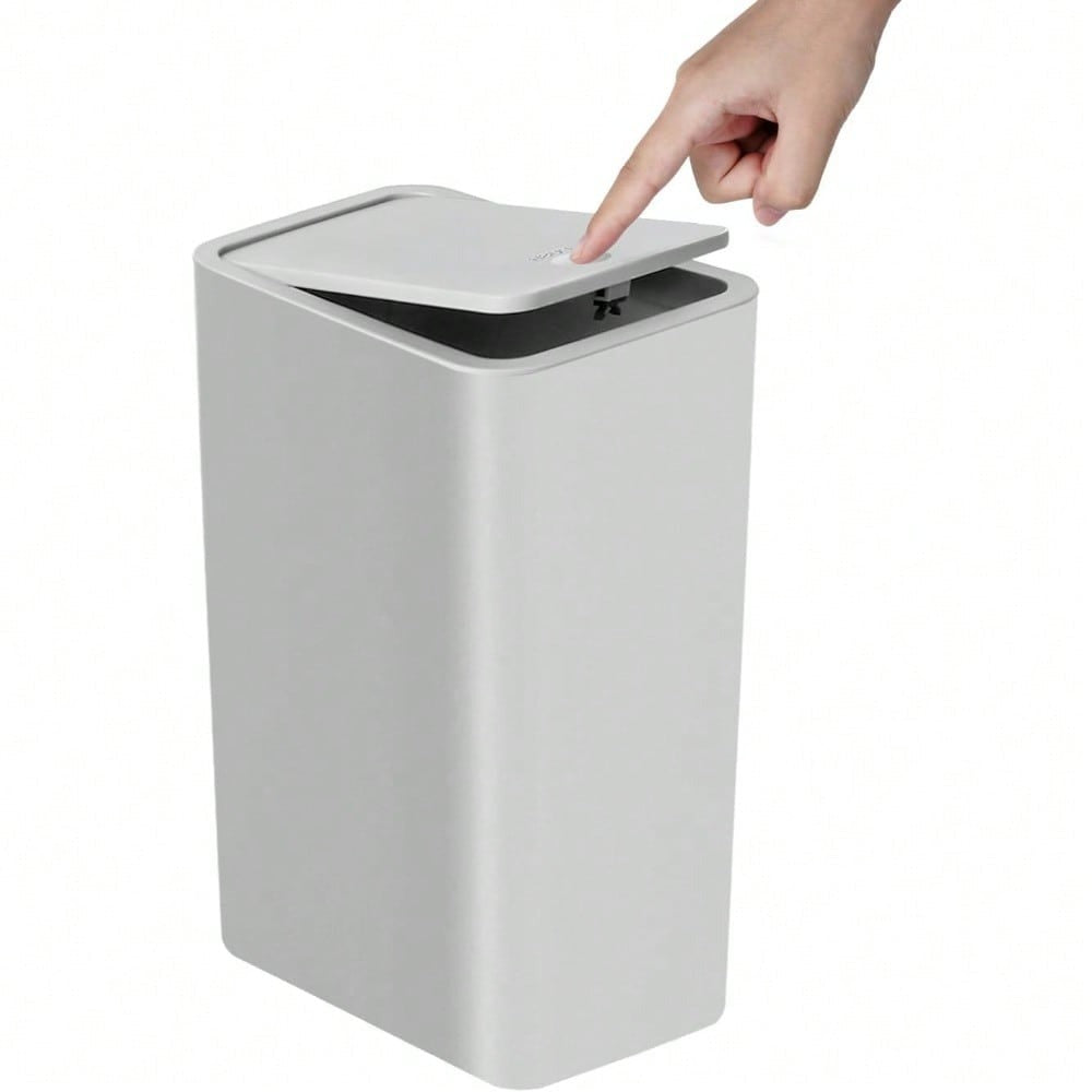 Bote de basura para baño con tapa, 10L / 15L de Capacidad - pequeño cubo de basura con tapa desplegable, Cubo Basura para Oficina, Habitacion, Cocina - Negro/Blanco/Gris