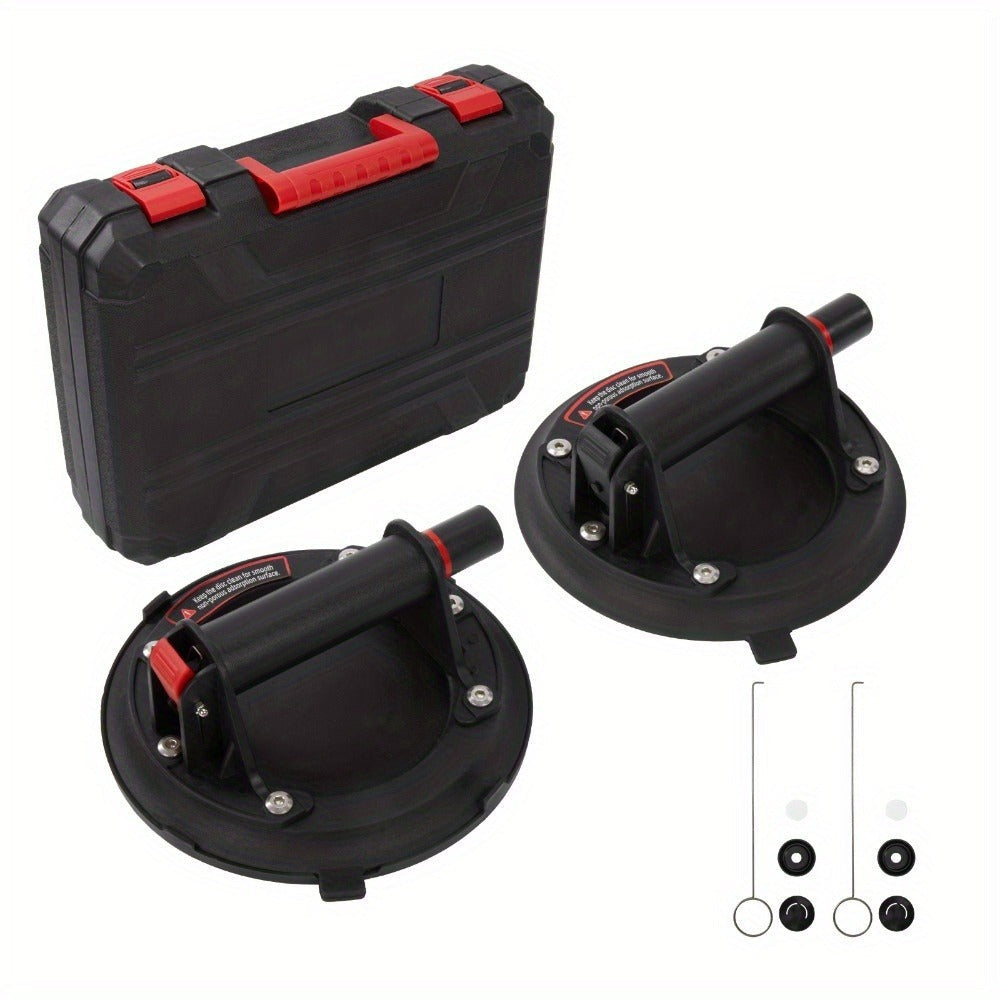 Ventosa para baldosas y vidrio de 5.08X 20.32 cm, elevador de sujeción, elevador de vacío con capacidad de 200 kg, elevador de vidrio y baldosas de alta resistencia con medidor, ventosas industriales para granito, mármol y muebles, incluye estuche portáti