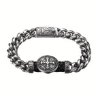 Correa de San Benito: Cadena Cubana de Acero Inoxidable de 9 Pulgadas con Medalla de San Benito - Correa Católica para Hombres, Cadena Pesada Plateada Estilo Biker