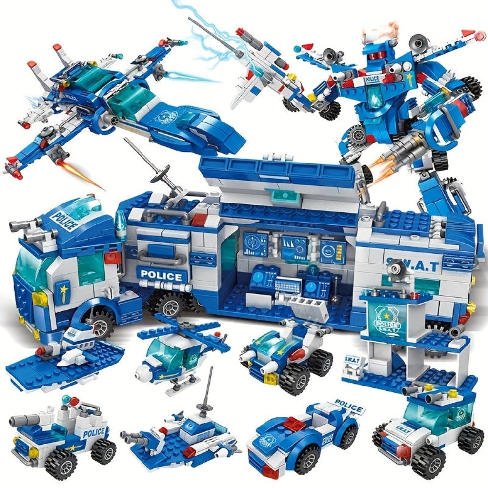 [Blue Patrol Bloques de Construcción de Policía Carpoy] Bloques de Construcción de Camión Modelo de Coche | Kit de Construcción | Coche de Policía | Adecuado para Regalos de Vacaciones/Acción de Gracias/Halloween/Regalos de Navidad