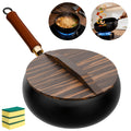Sartén de hierro fundido duradera, fondo redondo, sartén de hierro forjado sin recubrimiento, fácil de limpiar, apta para estufas de inducción y gas, utensilios de cocina multifuncionales, apta para el hogar, restaurante y camping al aire libre, incluye t