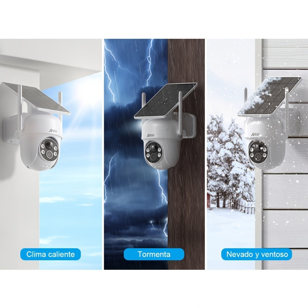 ANRAN Cámara de exterior inalámbrica de 3MP con batería de respaldo, visión nocturna a color, detección humana y audio bidireccional, alarma de sirena, adecuada para vigilancia empresarial, almacenamiento en la nube/SD, compatible con Alexa