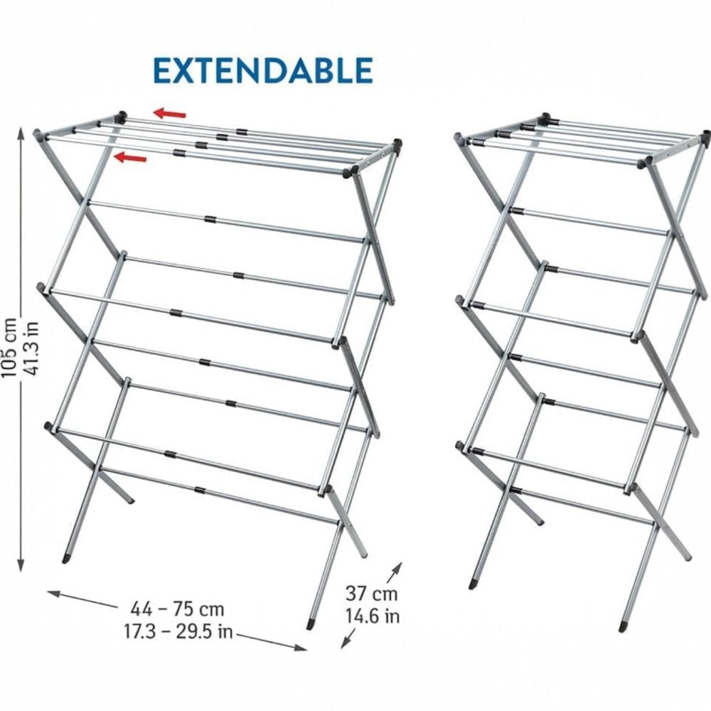 Estructura plegable para secar ropa, estructura de secado de acero portátil, resistente a la corrosión, extensible y ajustable a la cantidad de ropa, estructura de secado de metal vertical plegable con 3 niveles, estructura de secado de ropa extensible pa