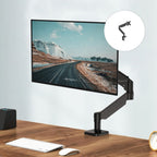 Soporte de brazo único para monitor de TV/computadora, diseño ergonómico, inclinación y rotación bidireccionales, altura ajustable, de acero, incluye 3 destornilladores portátiles.
