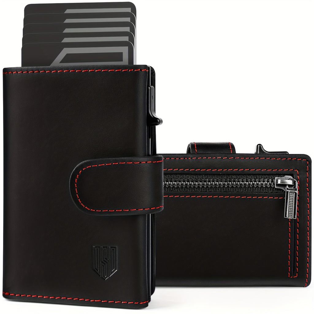 Cartera para hombre con bloqueo RFID, tarjetero con expulsión automática, bolsillo para monedas y ventana para identificación - Elegante carcasa de aluminio , capacidad para 8-10 tarjetas, estilo de negocios, perfecta como regalo de Navidad para hombres